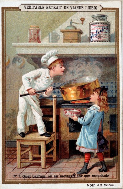 Cook in his oven - chromo. Liébig 作者 法语学校