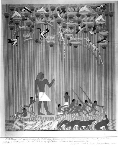 复制的埃及彩绘浮雕描绘钓鱼和Harpooning河马，从Tomb of Ti和Ptah-Hotep在Saqqara，第5王朝，古王国 作者 法语学校