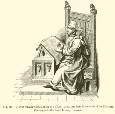 Copyist writing upon a Sheet of Vellum (engraving) 作者 法语学校