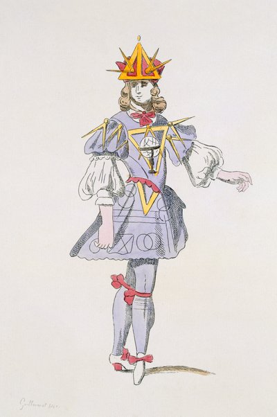 17世纪宫廷芭蕾的几何服装设计，来自Menus Plaisirs系列，传真由A. Guillaumot Fils（彩色雕刻） 作者 法语学校