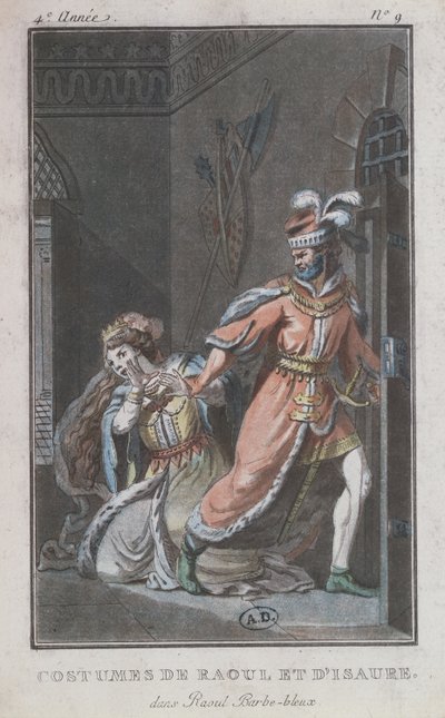 Raoul和Isaure的服装，来自歌剧院Raoul Barbe-Bleue，1790年 作者 法语学校