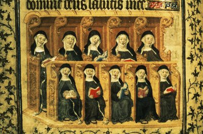 Cott Dom A XVII f.74v 唱诗班中的修女，选自巴黎亨利六世诗篇 作者 法语学校