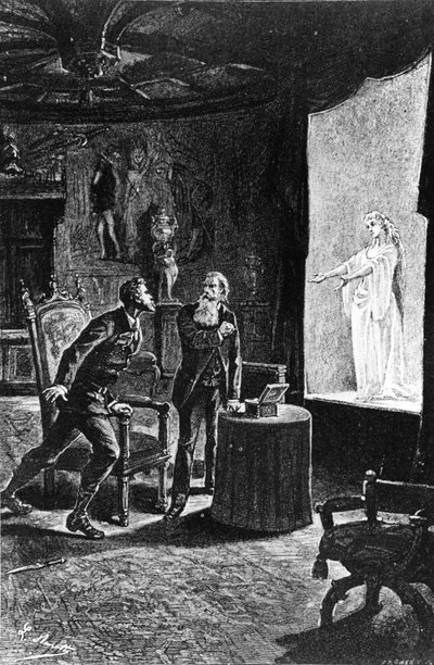 Franz de Telek伯爵认为他看到了他的前情人La Stilla，Jules Verne的喀尔巴阡山城堡的插图，由Hetzel出版，1892年 作者 法语学校