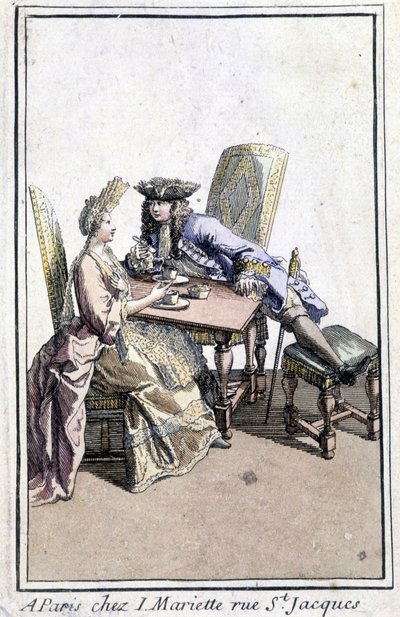 Couple taking coffee - engraving 作者 法语学校