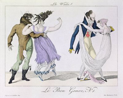跳舞华尔兹的夫妇，来自Le Bon Genre，1810年 作者 法语学校
