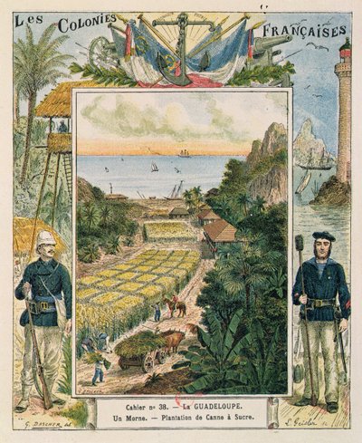 1892年在瓜德罗普岛描绘一个甘蔗种植园的学校练习册的封面 作者 法语学校