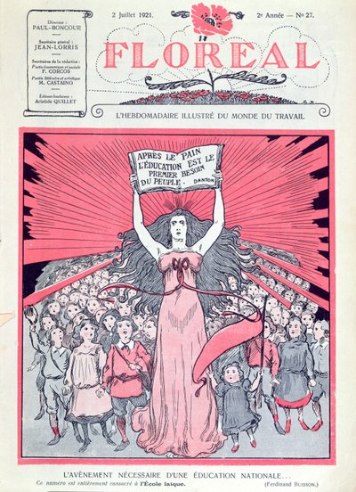 1921年7月2日在法国庆祝Ecoles Laiques四十周年的Floreal杂志的封面 作者 法语学校