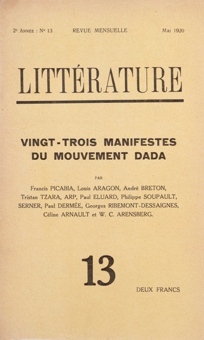 1920年5月致力于达达运动的文学月刊的封面 作者 法语学校