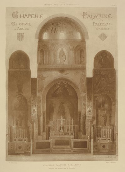 来自西西里岛巴勒莫的Palatine教堂东端的横断面，由Jules Adolphe Chauvet雕刻的片段dArchitecture du Moyen Age et de la Renaissance（b.1828） 作者 法语学校