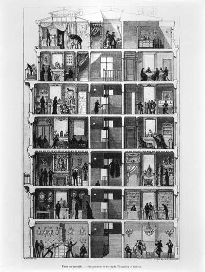 巴黎建筑的横截面，插图frpm Le Magasin Pittoresque，1883 作者 法语学校