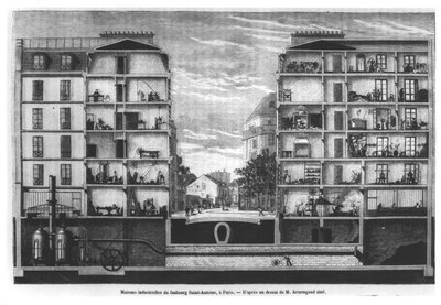 巴黎Faubourg Saint-Antoine工业房屋的横截面图，1885年Le Magasin Pittoresque的插图 作者 法语学校