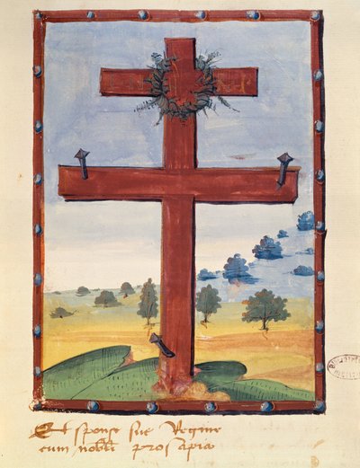 Lorraine十字架，来自与Rene II（1451-1508）Lorraine公爵有关的手稿的缩影 作者 法语学校