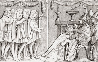 1433年教皇尤金四世将西吉斯蒙德称为神圣罗马帝国皇帝，来自L“Histoire Universelle Ancienne et Moderne，发表于斯特拉斯堡，1860年 作者 法语学校