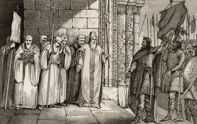 Dagobert（603-39）在Corart的&39;Histoire de Paris&39;中击败圣丹尼斯的旗帜，发表于1840年 作者 法语学校