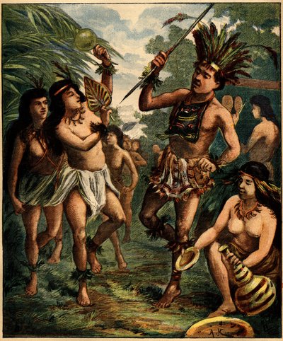 Dance of Roucouyan Indians in the Caribbean. Engraving in “” La Terre Illustree”” n°77 of 21 April 1892. 作者 法语学校