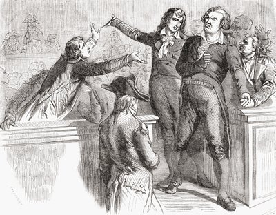 Duton和Desmoulins在1794年3月30日的公约之前为Louis Blanc的“Histoire de la Revolution Francaise”（1811-82）1847-62保卫自己 作者 法语学校
