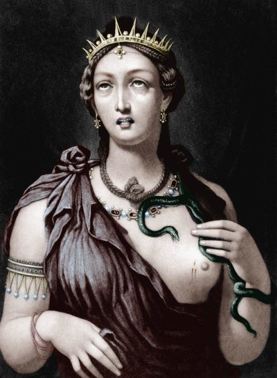 Death of Cleopatra VII, Macedonian Queen of Egypt (coloured engraving) 作者 法语学校