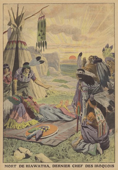 Hiawatha 之死，易洛魁人的最后一位酋长（彩色石版画） 作者 法语学校