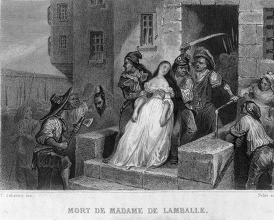 兰巴勒公主玛丽-特蕾莎（Marie Therese of Savoie Carignan，1749-1792）之死（1792年）--载于蒂埃的《法国大革命》。19世纪 作者 法语学校