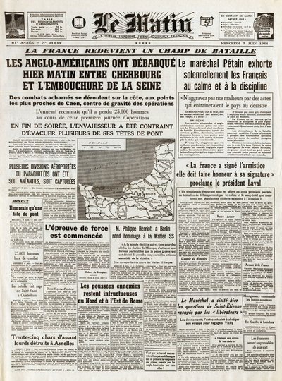 1944年6月诺曼底码头 - 诺曼底登陆 1944年6月6日（D日） - 1944年6月7日星期四上午，英美军人在瑟堡和塞纳河口之间的昨天早上离开了 作者 法语学校