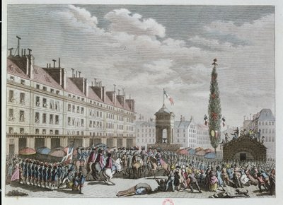 宪法宣言，Place des Innocents，巴黎，1791年9月，1791年（彩色版画） 作者 法语学校