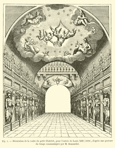 装饰小Chatelet的拱顶，为1628年路易十三的入口，在M Bonnardot传达的时间雕刻之后 作者 法语学校