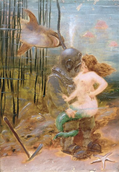 深海潜水员与美人鱼和鲨鱼 作者 French School