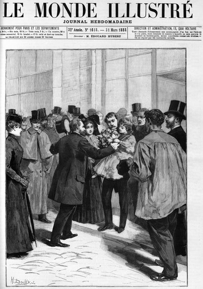 Demonstration in honour of General Boulanger at Clermont Ferrand station (Clermont-Ferrand), in “The Illustrous World” in 1888. 作者 法语学校