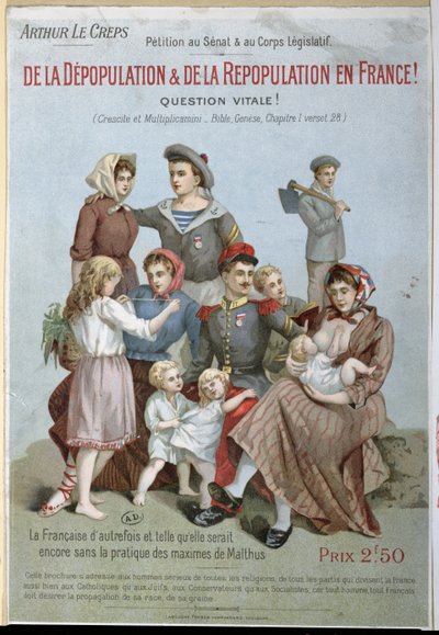 法国的人口减少和人口增长，Arthur Le Creps的小册子反对马克思主义，1895年（彩色版画） 作者 法语学校
