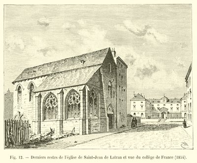 最后遗骸是圣约翰拉特兰教堂和法国学院的观点，1854年 作者 法语学校