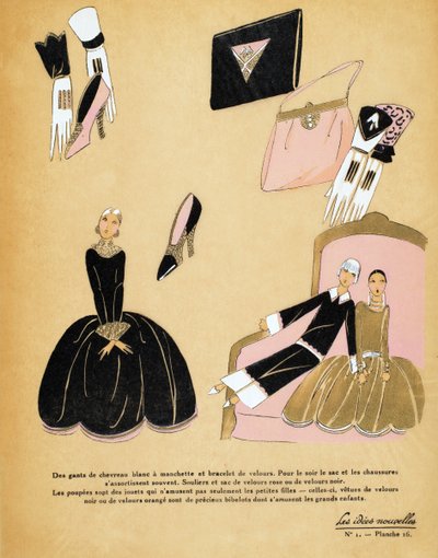 Les Idées Nouvelles》黑色天鹅绒连衣裙及配饰和两个玩偶的设计 作者 法语学校