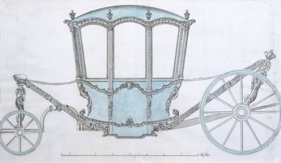 为教练设计，c.1760（带蓝色水洗的笔和墨水） 作者 法语学校