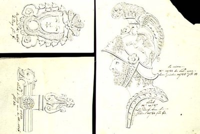 古铜色或金属色家具支架的设计，约1825年（纸上笔墨）。 作者 法语学校