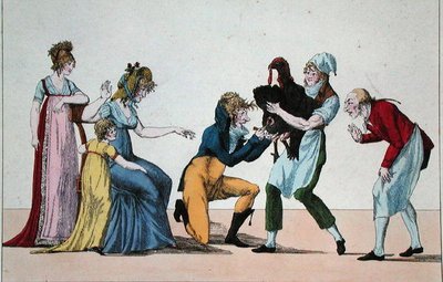 Dindonnade或The Rival of the Vaccine，约1800年（彩色雕版画）。 作者 法语学校