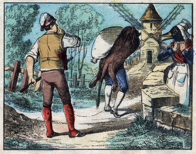 驴子披着狮子的皮。Jean de La Fontaine (1621-95)的寓言。19世纪末的埃皮纳尔影像。 作者 法语学校