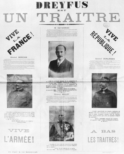 Dreyfus est un traitre，海报与他的批评者的肖像，19世纪后期 作者 法语学校
