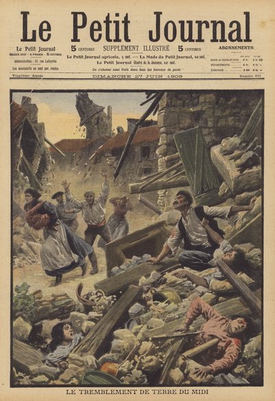 法国米迪地区的地震（彩色平版印刷）。 作者 法语学校