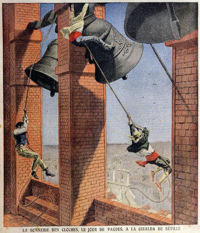 复活节铃声响铃在塞维利亚的Giralda，Le Petit Journal的封面插图，1908年4月19日 作者 法语学校