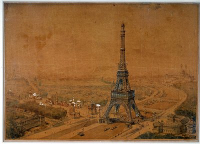 1886 年竞赛的埃菲尔铁塔项目拒绝参加 1889 年的展览。 1886 年绘图。巴黎，国家档案馆 作者 法语学校
