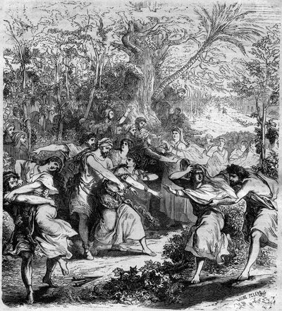 1078年至1081年的拜占庭皇帝尼科霍鲁斯三世-博塔尼茨（1001-1081）让人绑架了这些年轻的男孩和女孩。Maurice Lachatre的 "Histoire des Papes-Rois-Queen and Empereurs a travers les centuries "中的雕刻。 作者 法语学校