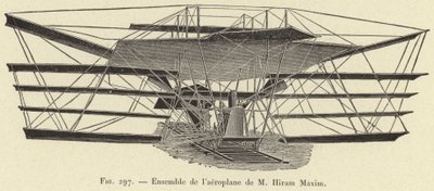 马克西姆（Hiram Maxim）的飞机套装（雕刻）。 作者 法语学校