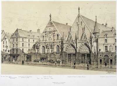 Hotel-Dieu (Hotel Dieu)，rue du Marche Palu，1590 年 - 在“Paris a travers les Ages”中，19 世纪后期 作者 法语学校