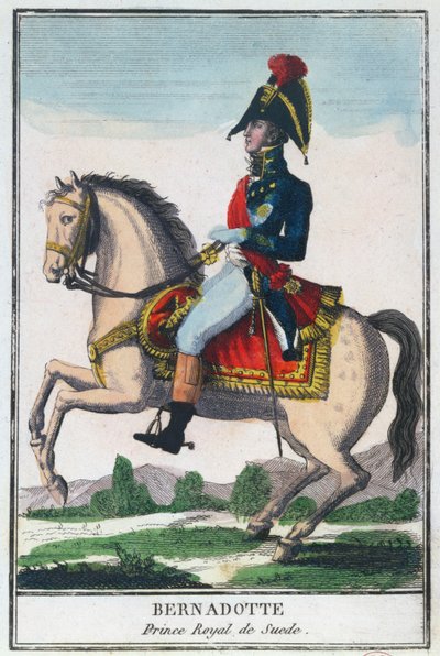 Charles Jean Baptiste Bernadotte（1763-1844）的骑马肖像，19世纪初（彩色雕刻） 作者 French School