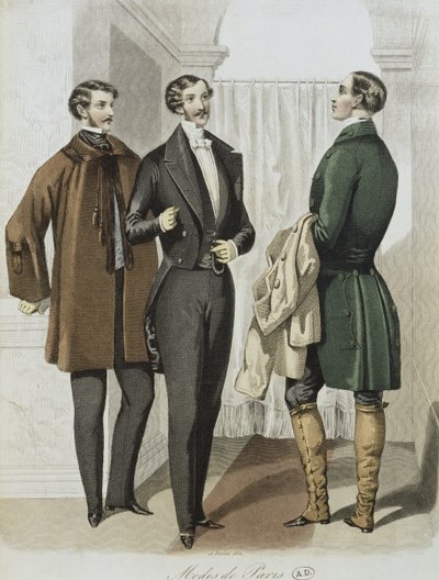 晚礼服，插图来自Le Journal des Tailleurs，1851年2月16日（彩色雕刻） 作者 法语学校