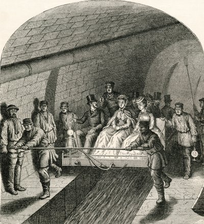 巴黎下水道的游览，来自Rev. Samuel G. Green的“法国图片”，1878年出版（版画） 作者 法语学校