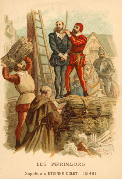 法国学者，翻译和印刷者埃蒂安·多莱特（Etienne Dolet）的死刑，1546年，巴黎 作者 法语学校