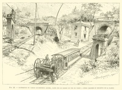 Experience du Cable Locomoteur Agudio, Faite sur le Chemin de Fer de Turin a Genes, Montee et Descente de la Rampe (engraving) 作者 法语学校
