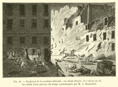爆炸的地狱机器，rue Saint-Nicaise，3 Nivose年IX，由MA Bonnardot传达的时间雕刻的简洁 作者 法语学校