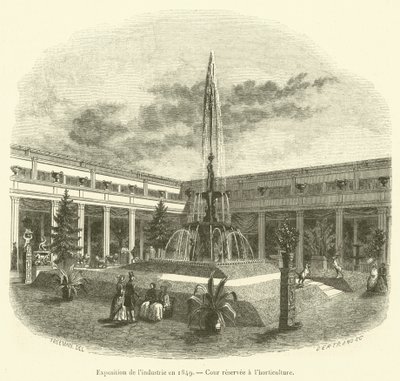 1849年的工业展览会，为园艺保留的法庭（雕刻）。 作者 法语学校