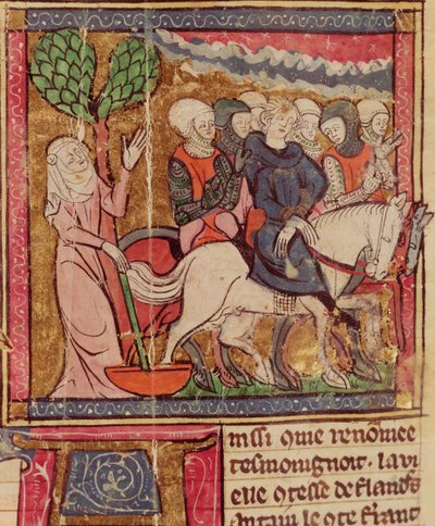 F.288r葡萄牙费迪南德（1186-1233）1214年7月27日Bouvines战役后，法兰德斯伯爵被视为巴黎的囚犯，Grandes Chroniques de France，1375-79 作者 法语学校